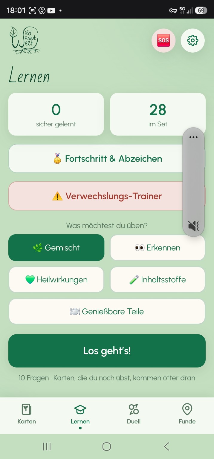 Originalansicht des Wildkrautwelt Lernmodus