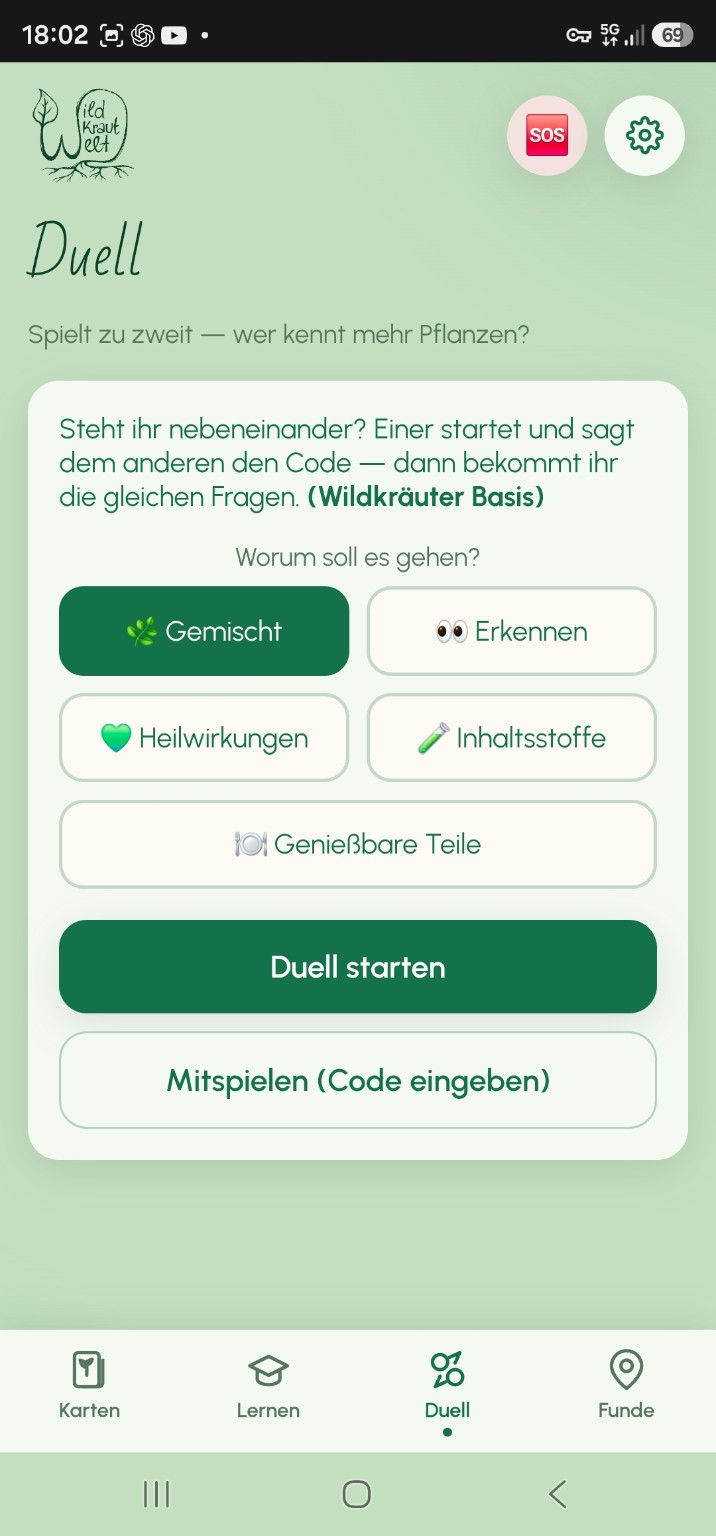 Originalansicht der Wildkrautwelt Duellfunktion
